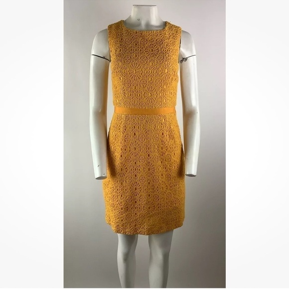 Trina Turk Sz 10 Lace Fit & Flare Dress Orange 100% Cotton Sleeveless Lined - Picture 1 of 7